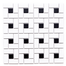 Pinwheel Dot Black and White Porcelain Mosaic Tile