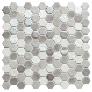Timeless Hex Dove Recycled Glass Textured Mosaic