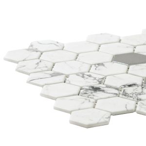 Timeless Hex XL Fosco Argent Recycled Glass Matte Mosaic
