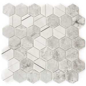 Timeless Hex XL Lineas Gris Recycled Glass Matte Mosaic