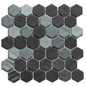 Timeless Hex XL Opalo Black Recycled Glass Matte Mosaic