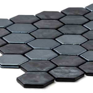 Timeless Hex XL Opalo Black Recycled Glass Matte Mosaic