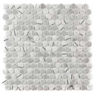 Timeless Penny Lineas Gris Recycled Glass Shiny Mosaic